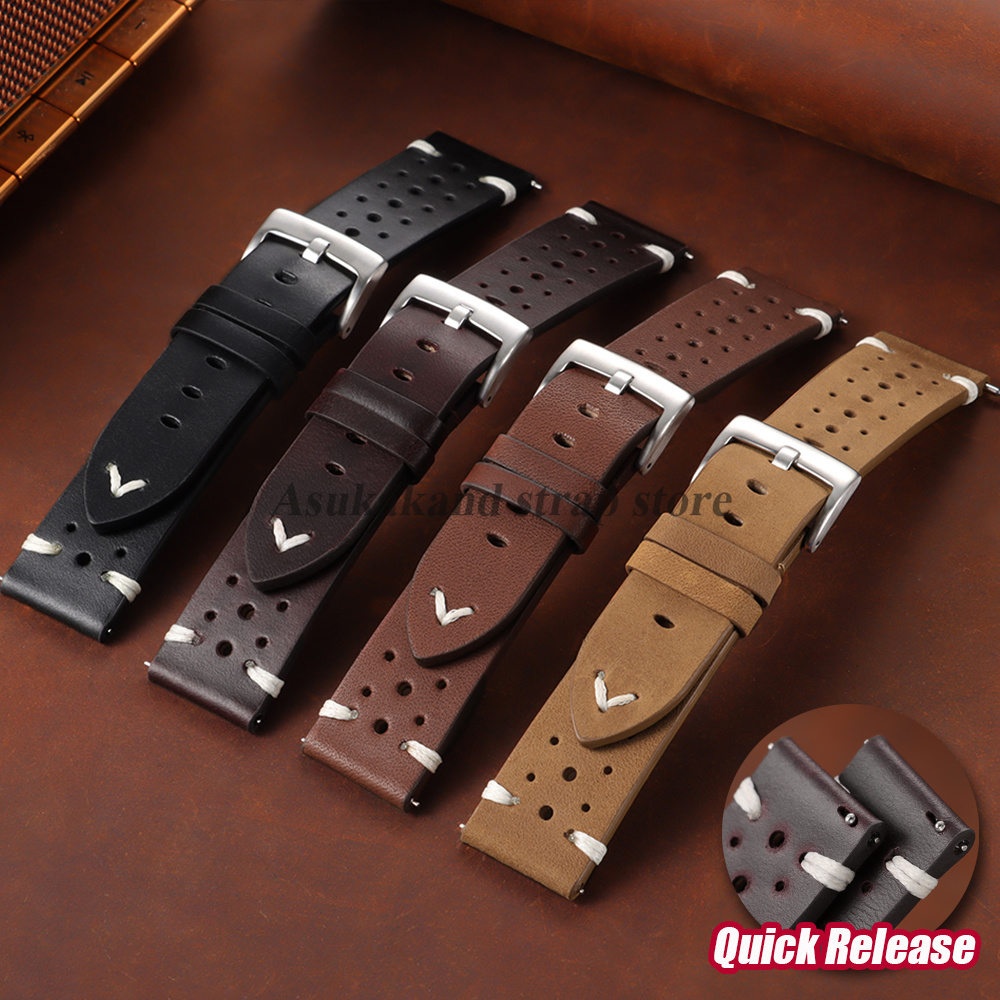Leather Strap Quick Release - 20mm 22mm Genuine Oil Wax Leather